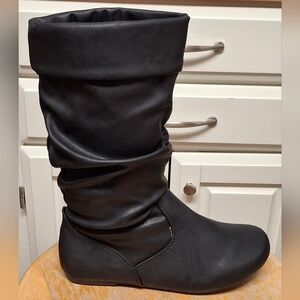 New Women's Stylish Faux Leather Slouch Casual Fashion Boot Black
